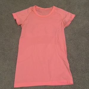 Lululemon Women’s Workout T-Shirt, Neon Coral, Size 6, Lightly Worn
